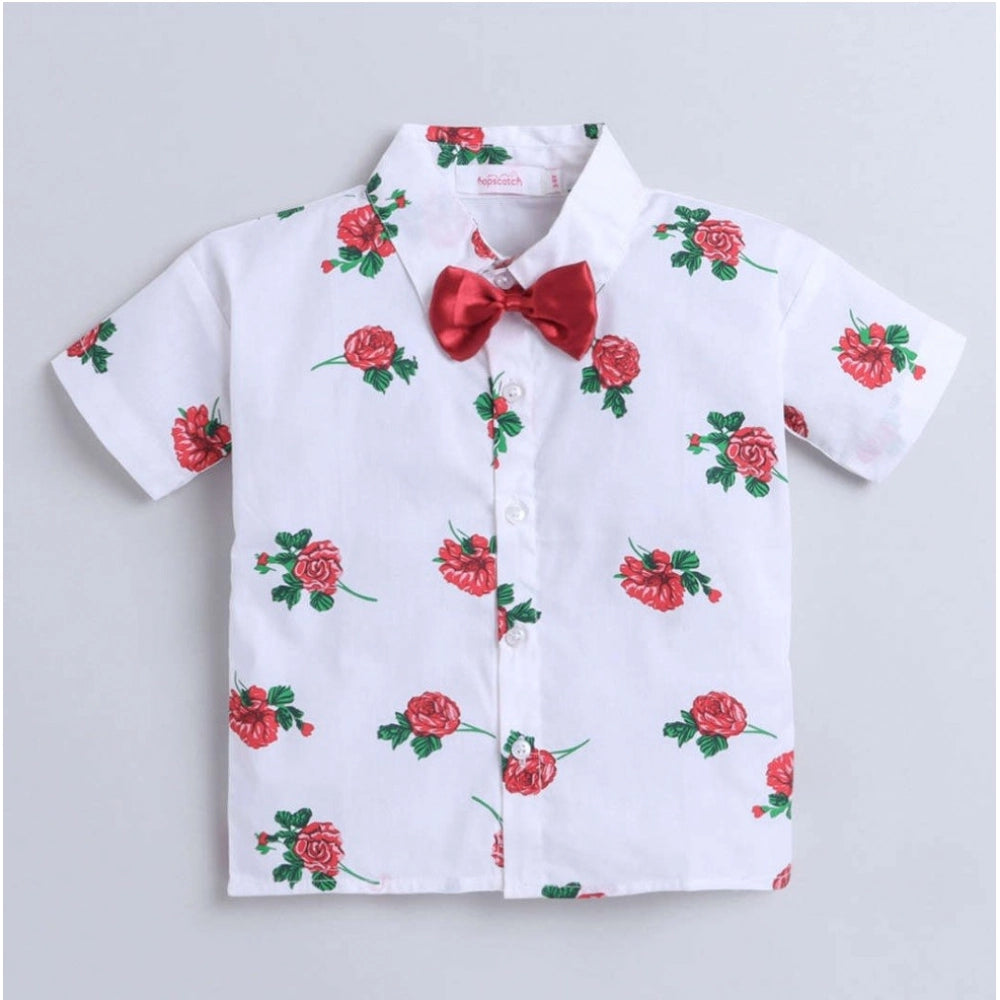 Generic Boy's Cotton Blend Printed Short Sleeve Shirt and Shorts Set (White)
