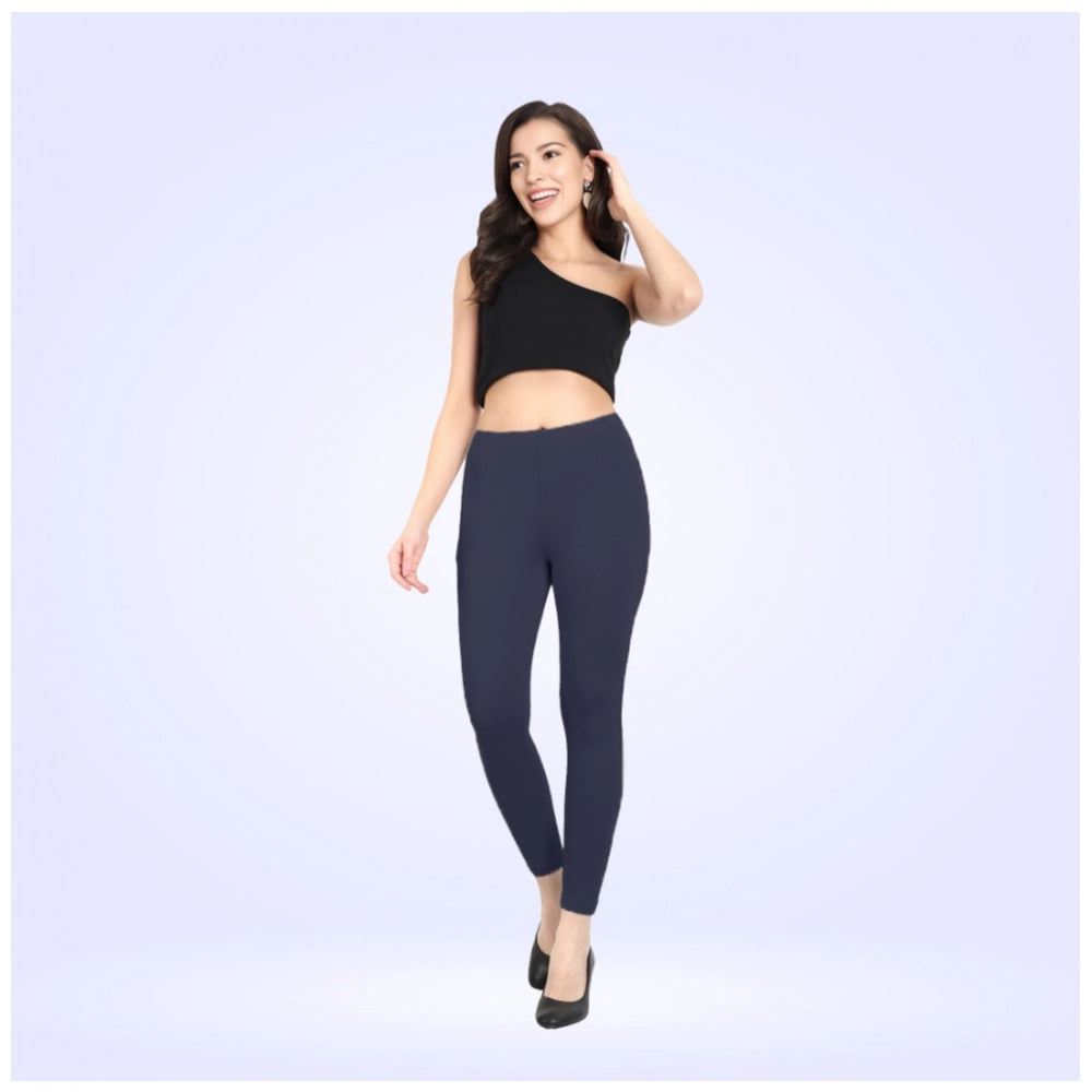 Generic Women's Cotton Blended Solid Ankle legging (Navy)