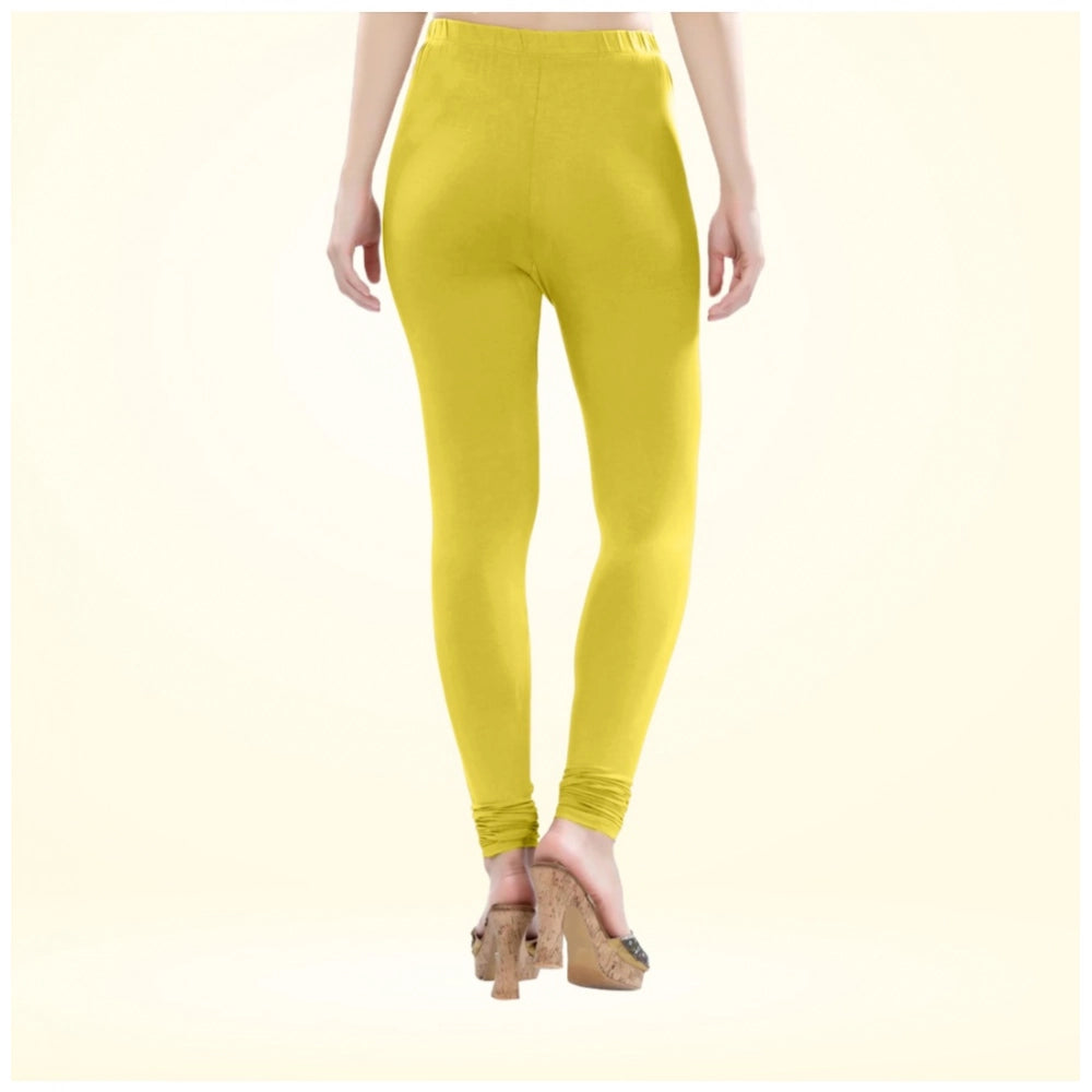 Generic Women's Cotton Blended Solid Churidar leggings (Lemon Yellow)