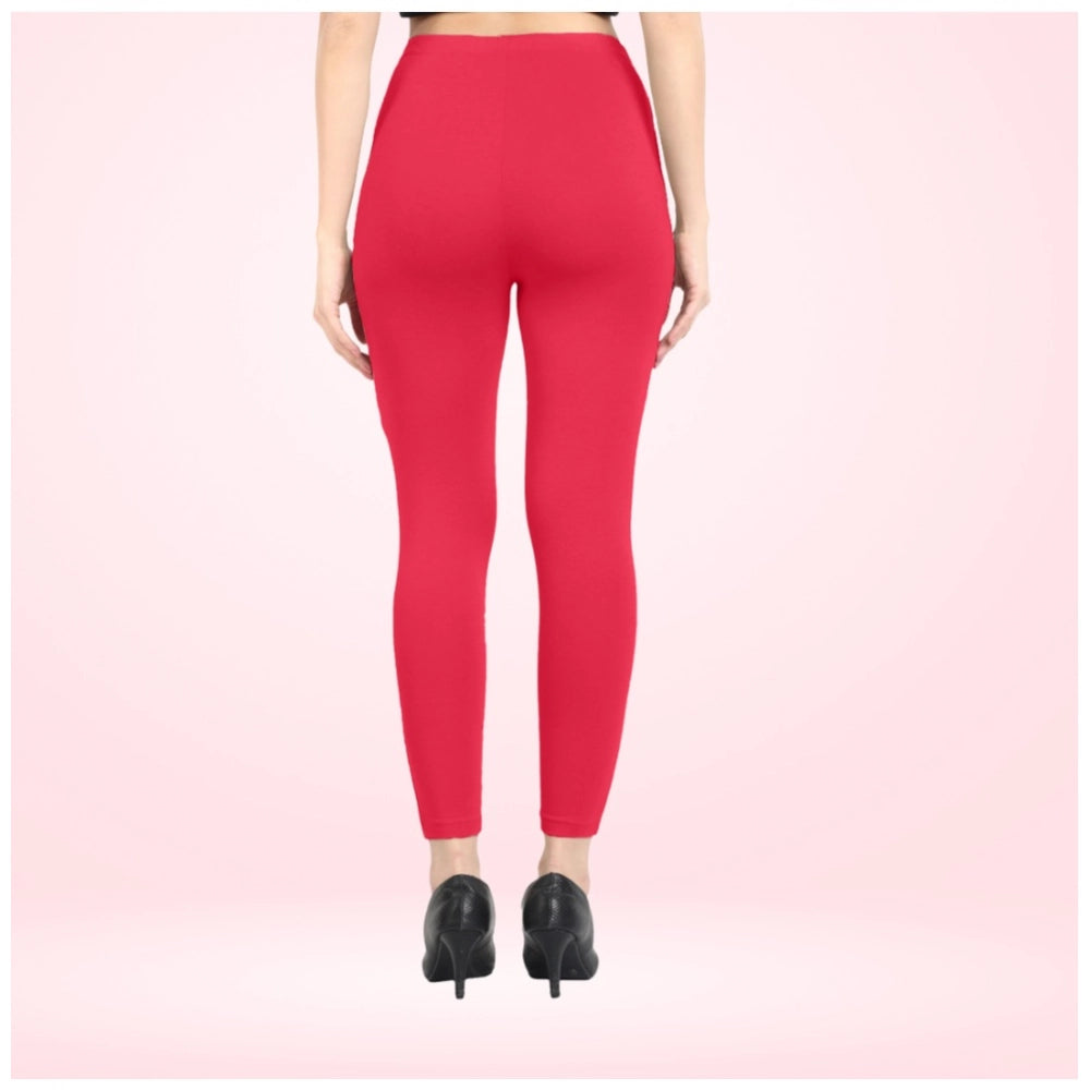Generic Women's Cotton Blended Solid Ankle legging (Pink)