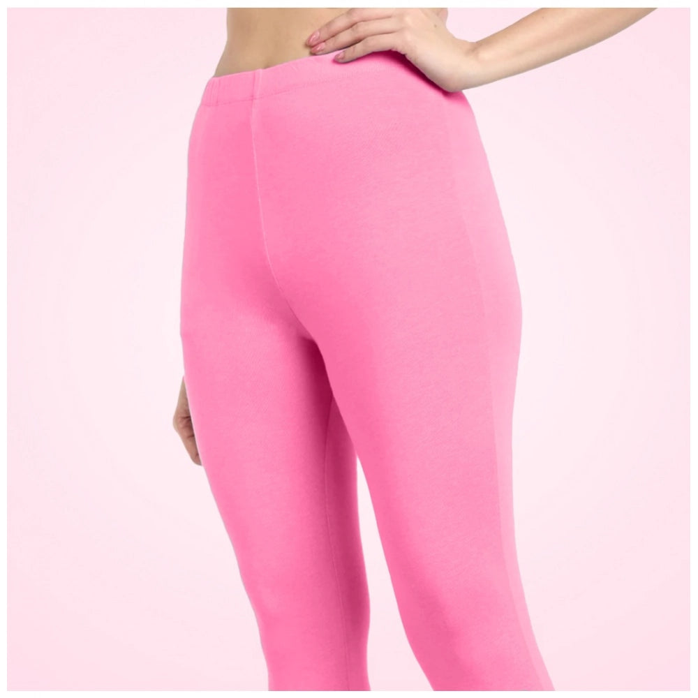 Generic Women's Cotton Blended Solid Ankle legging (Baby Pink)