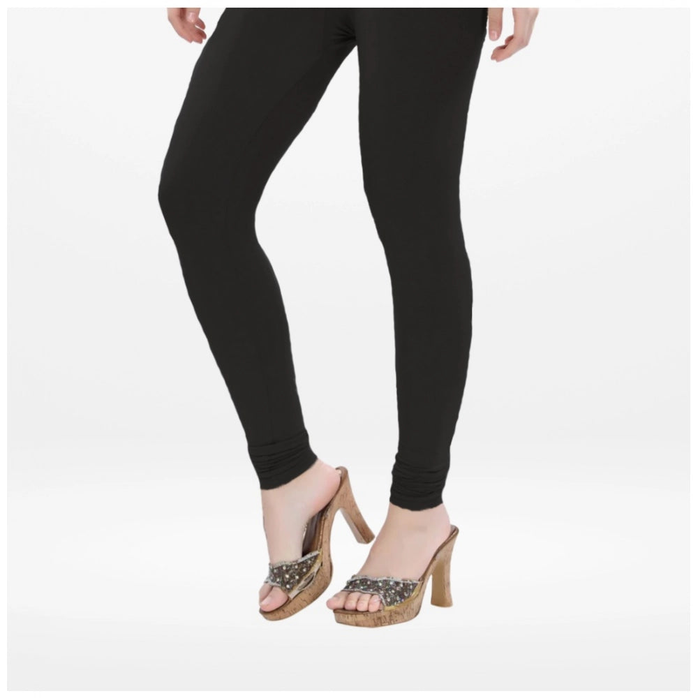Generic Women's Cotton Blended Solid Churidar leggings (Black)