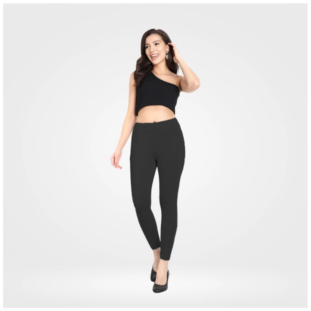 Generic Women's Cotton Blended Solid Ankle legging (Black)