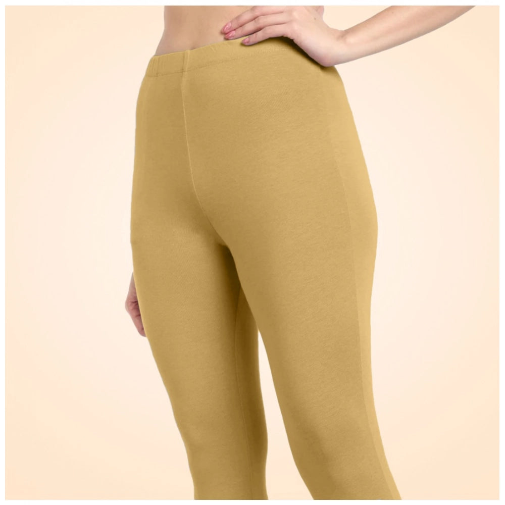 Generic Women's Cotton Blended Solid Ankle legging (Beige)
