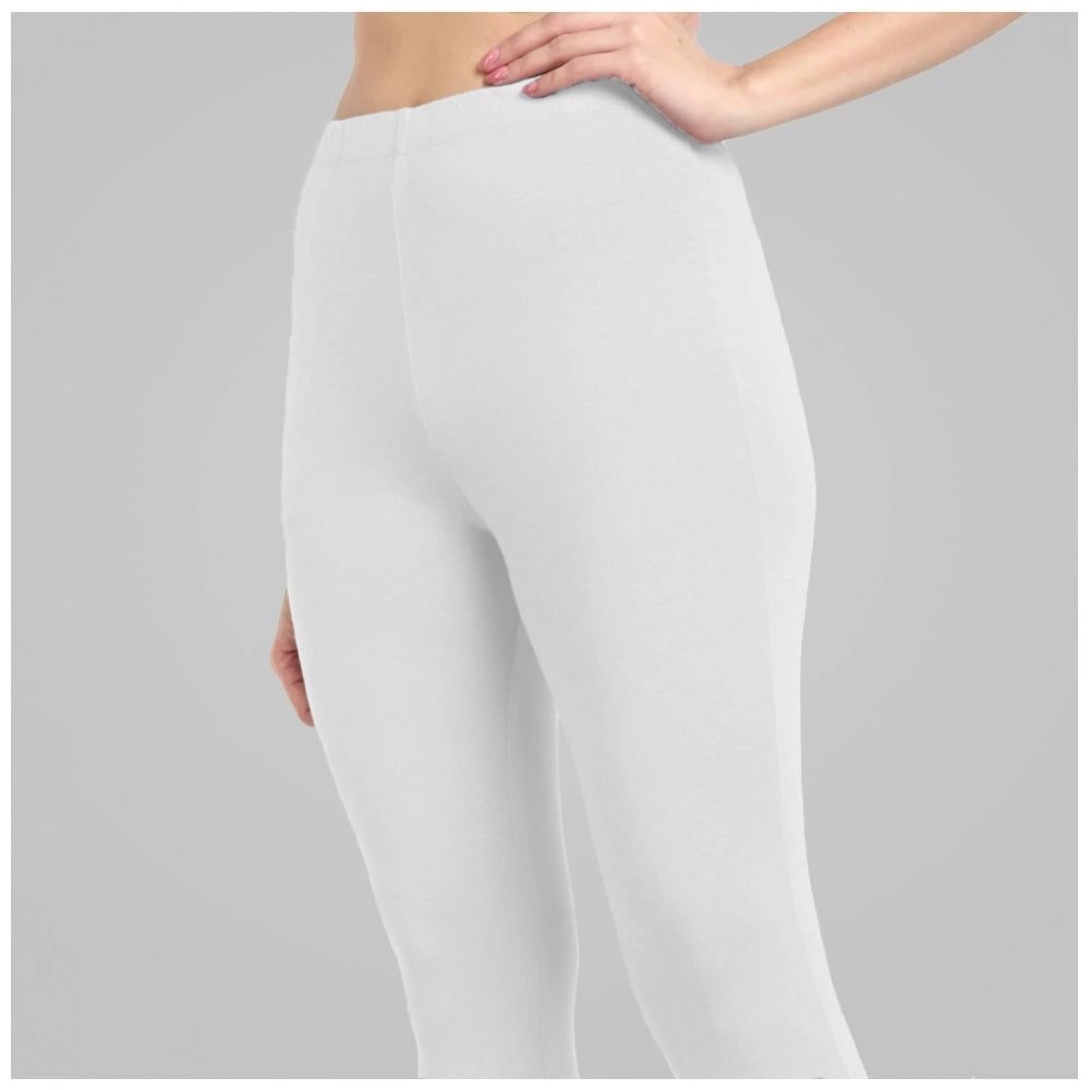 Generic Women's Cotton Blended Solid Ankle legging (White)