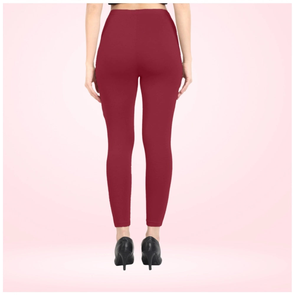 Generic Women's Cotton Blended Solid Ankle legging (Red Maroon)