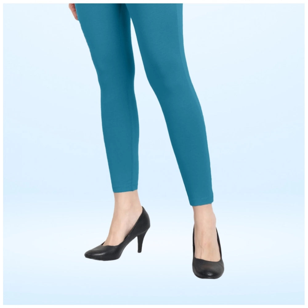 Generic Women's Cotton Blended Solid Ankle legging (Blue)