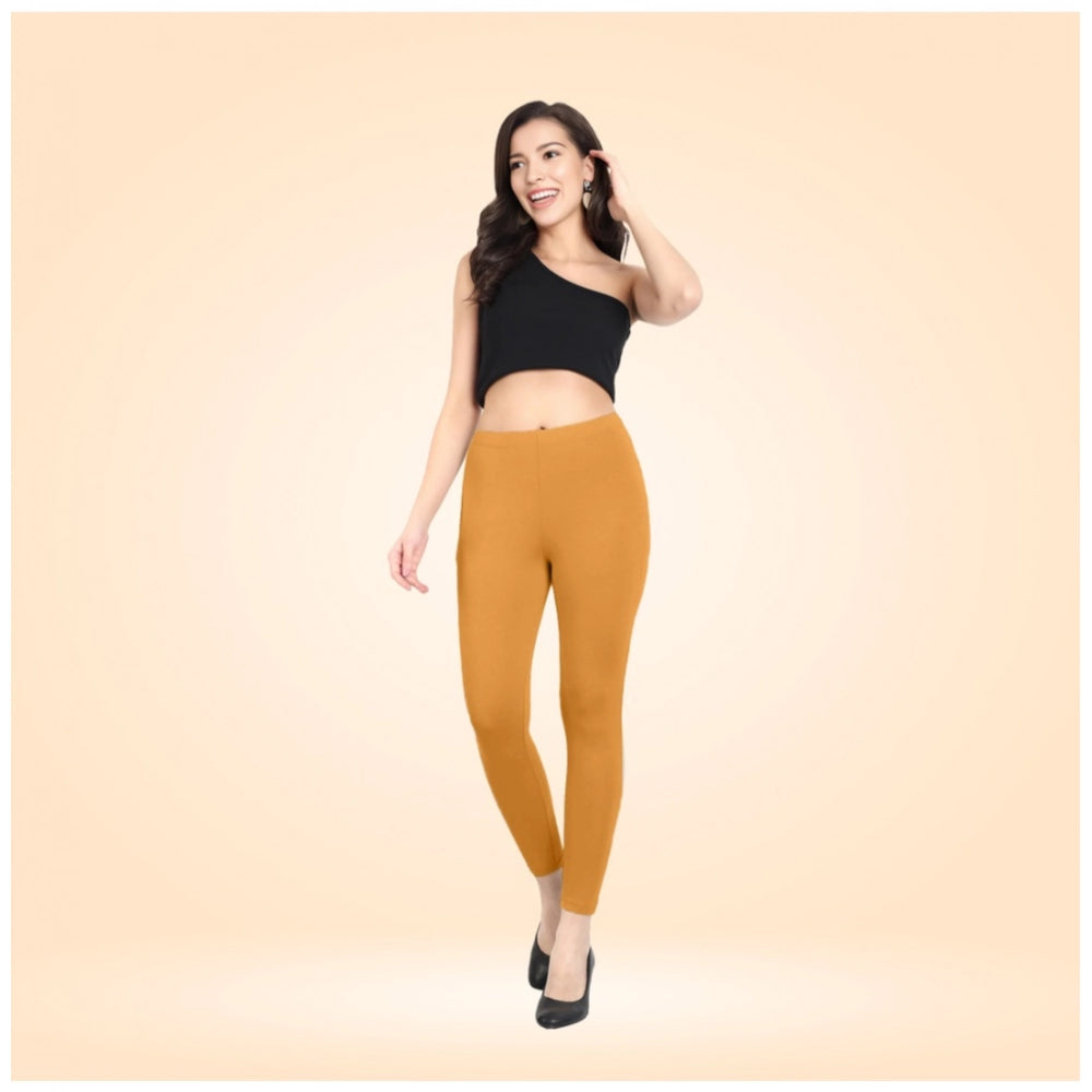 Generic Women's Cotton Blended Solid Ankle legging (Mustard Yellow)
