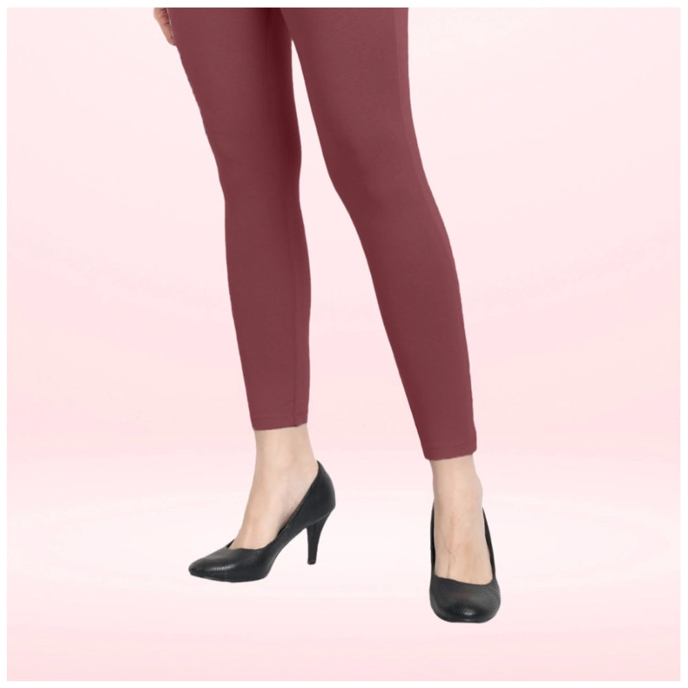 Generic Women's Cotton Blended Solid Ankle legging (Maroon)