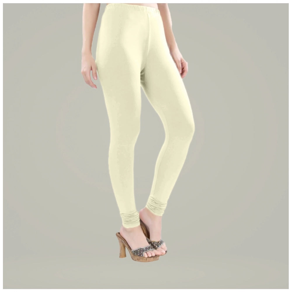 Generic Women's Cotton Blended Solid Churidar leggings (Cream)