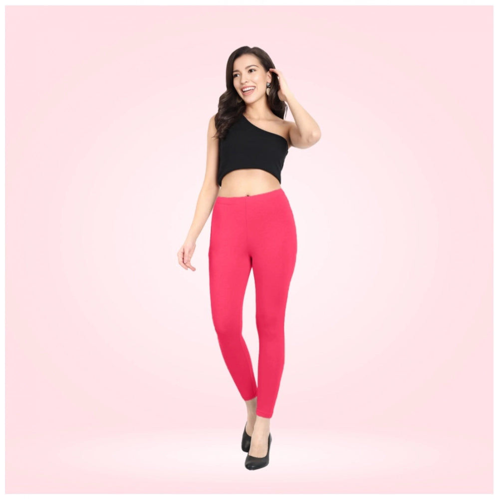 Generic Women's Cotton Blended Solid Ankle legging (Pink)