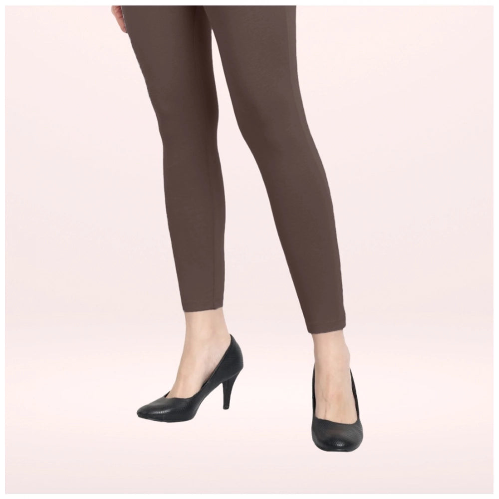 Generic Women's Cotton Blended Solid Ankle legging (Brown)