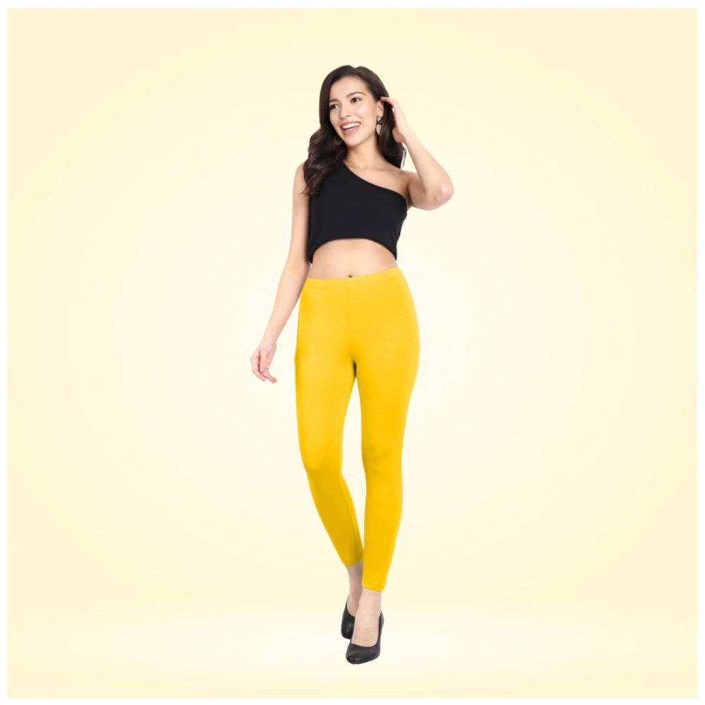 Generic Women's Cotton Blended Solid Ankle legging (Yellow)