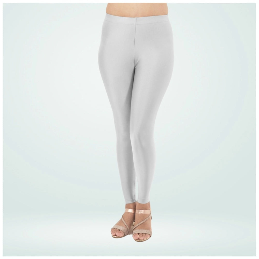 Generic Women's Cotton Blended Solid Shimmer Ankle leggings (Silver)