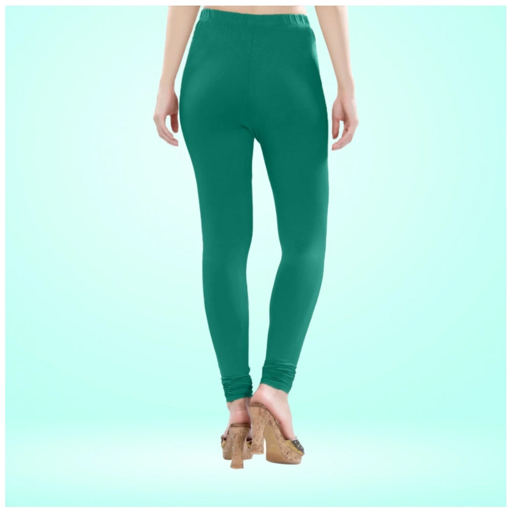 Generic Women's Cotton Blended Solid Churidar leggings (Rama Green)