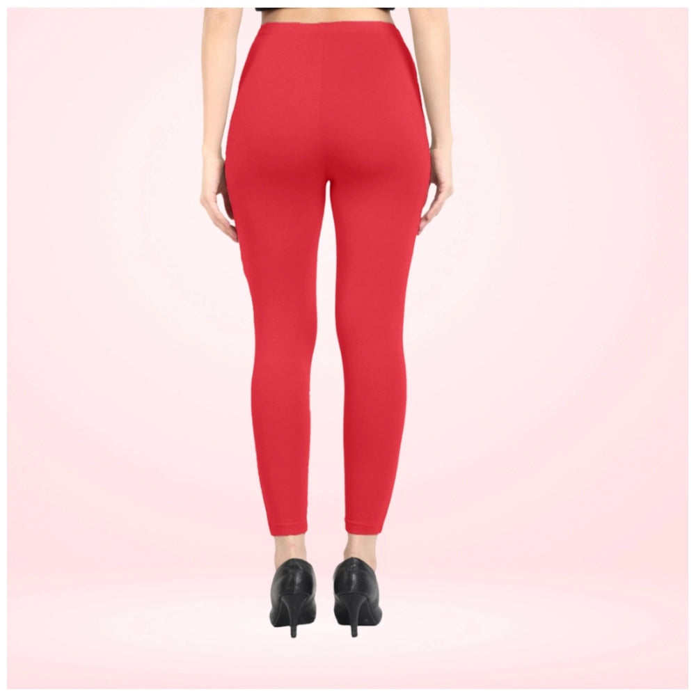 Generic Women's Cotton Blended Solid Ankle legging (Red)