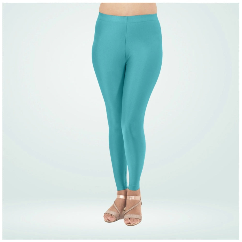 Generic Women's Cotton Blended Solid Shimmer Ankle leggings (Blue)