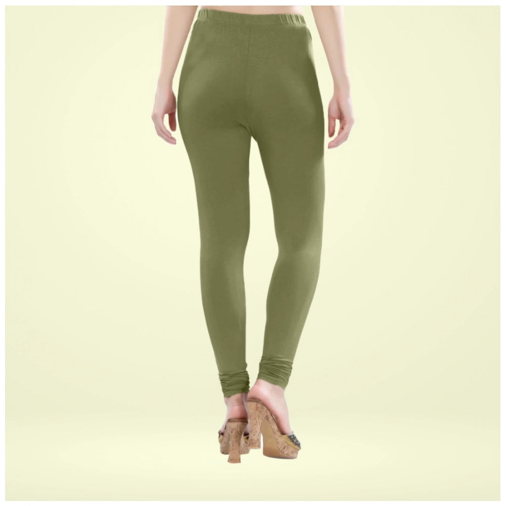 Generic Women's Cotton Blended Solid Churidar leggings (Olive Green)