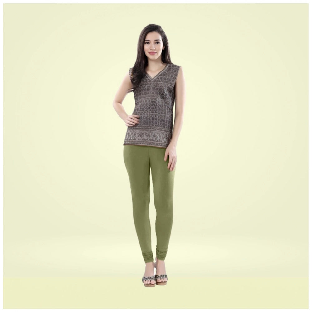 Generic Women's Cotton Blended Solid Churidar leggings (Olive Green)