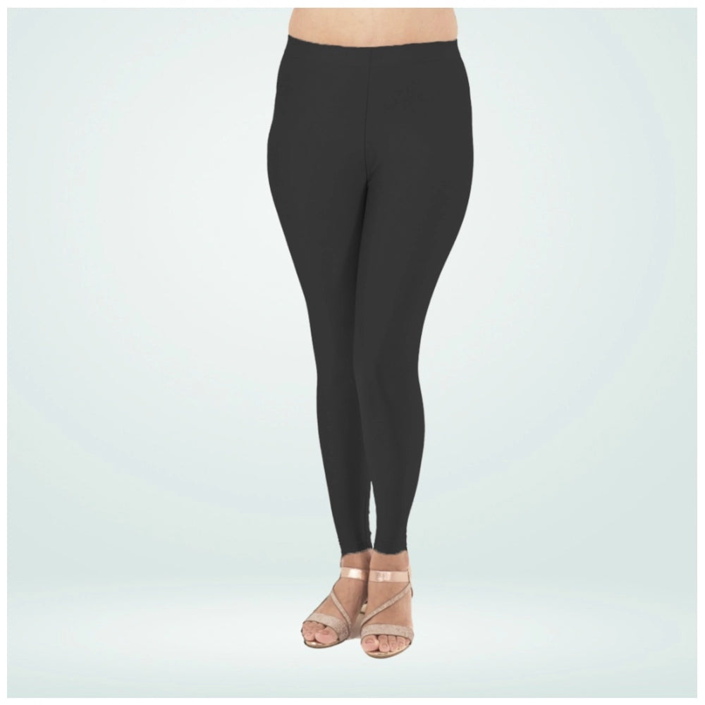 Generic Women's Cotton Blended Solid Shimmer Ankle leggings (Black)