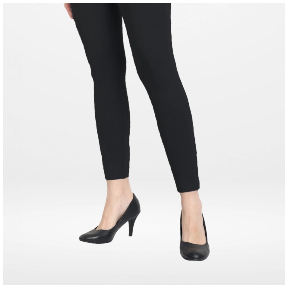 Generic Women's Cotton Blended Solid Ankle legging (Black)