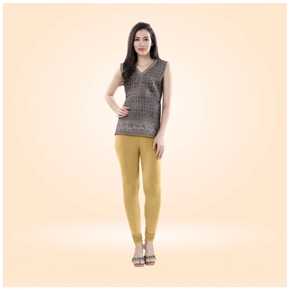Generic Women's Cotton Blended Solid Churidar leggings (Beige)