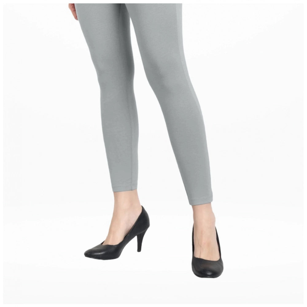 Generic Women's Cotton Blended Solid Ankle legging (Silver Gray)