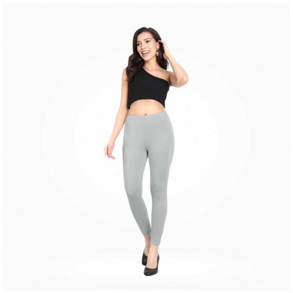 Generic Women's Cotton Blended Solid Ankle legging (Silver Gray)