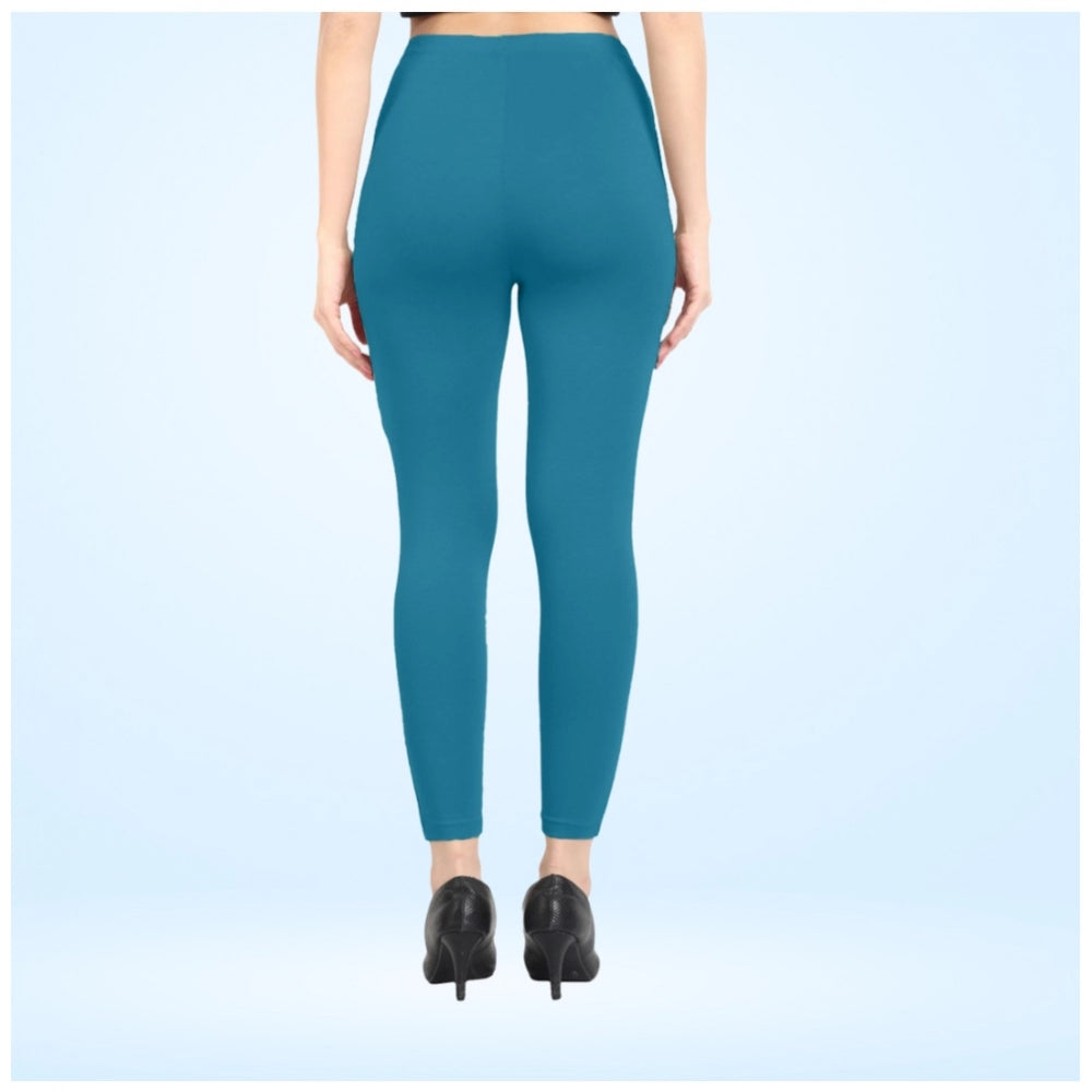 Generic Women's Cotton Blended Solid Ankle legging (Blue)