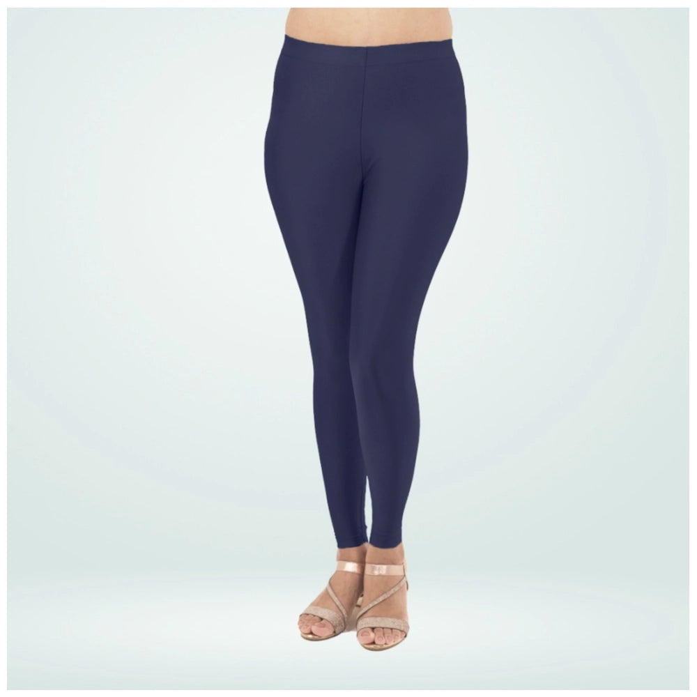 Generic Women's Cotton Blended Solid Shimmer Ankle leggings (Navy Blue)