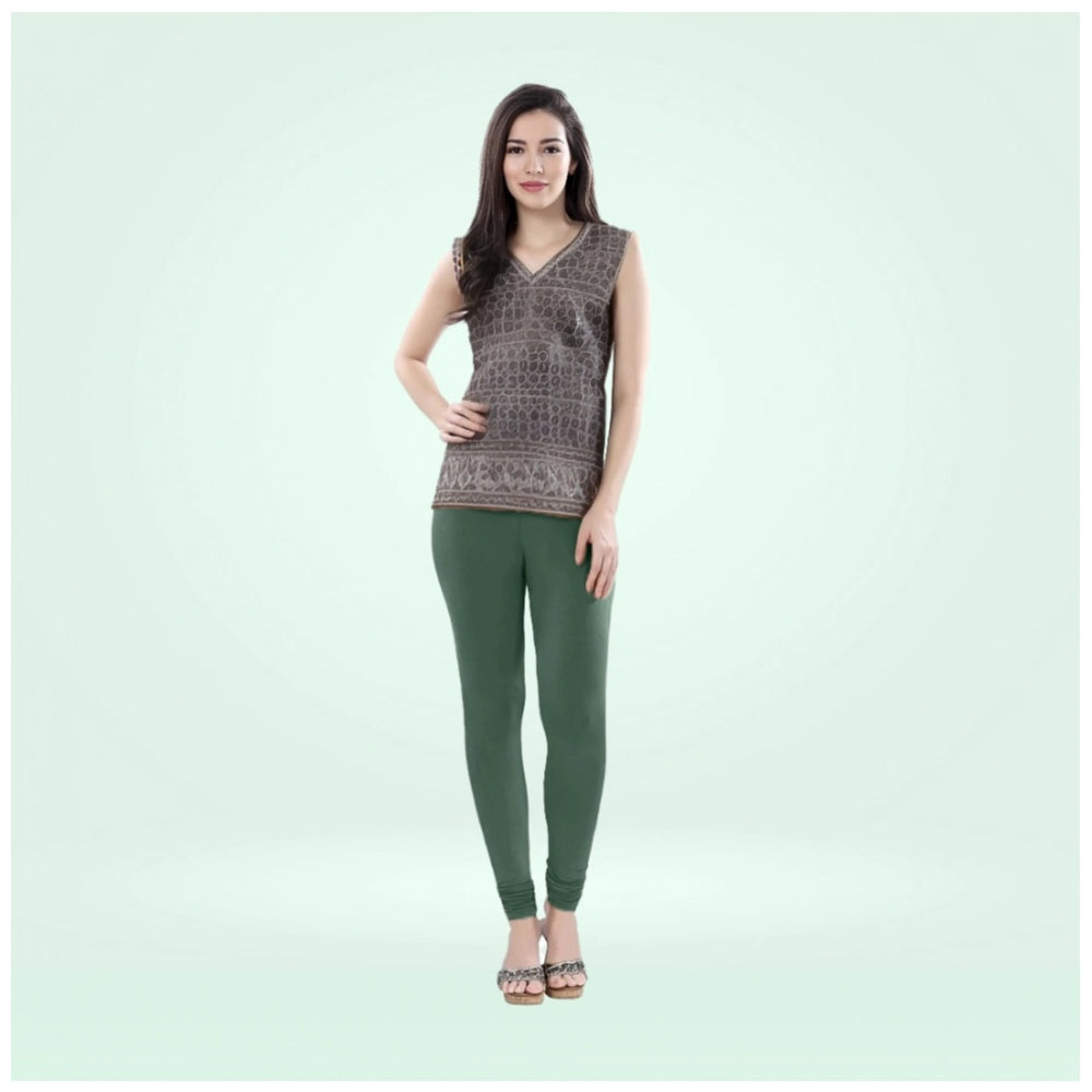 Generic Women's Cotton Blended Solid Churidar leggings (Bottle Green)