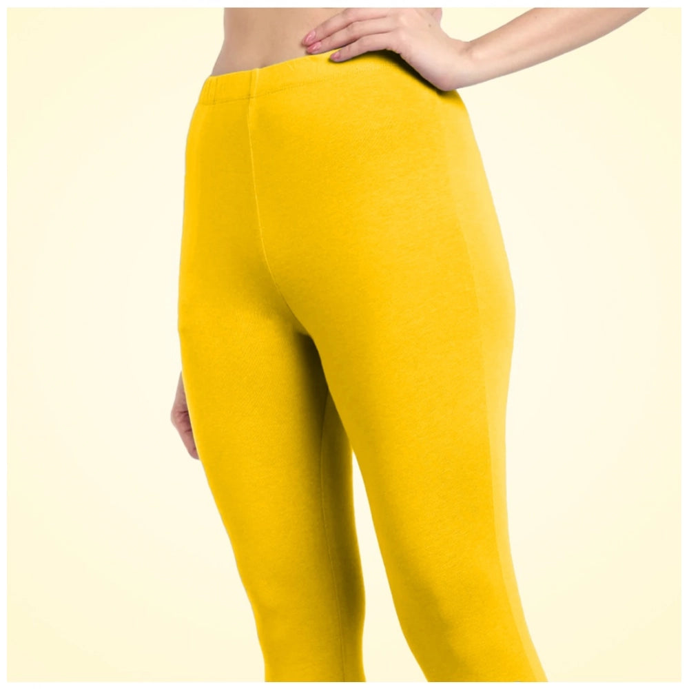 Generic Women's Cotton Blended Solid Ankle legging (Yellow)