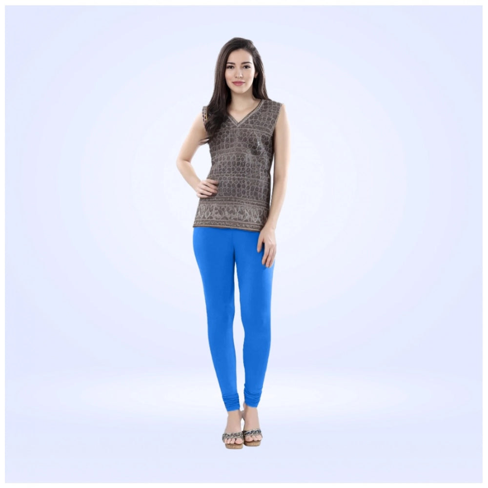 Generic Women's Cotton Blended Solid Churidar leggings (Blue)