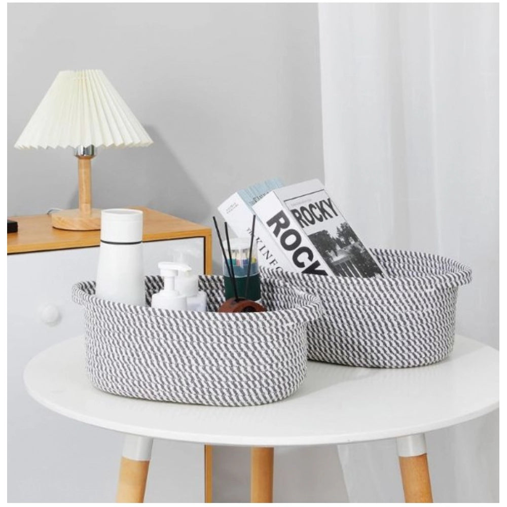 Generic Cotton 2 Pcs Oval Basket  Storage Basket For Clothes (Grey)