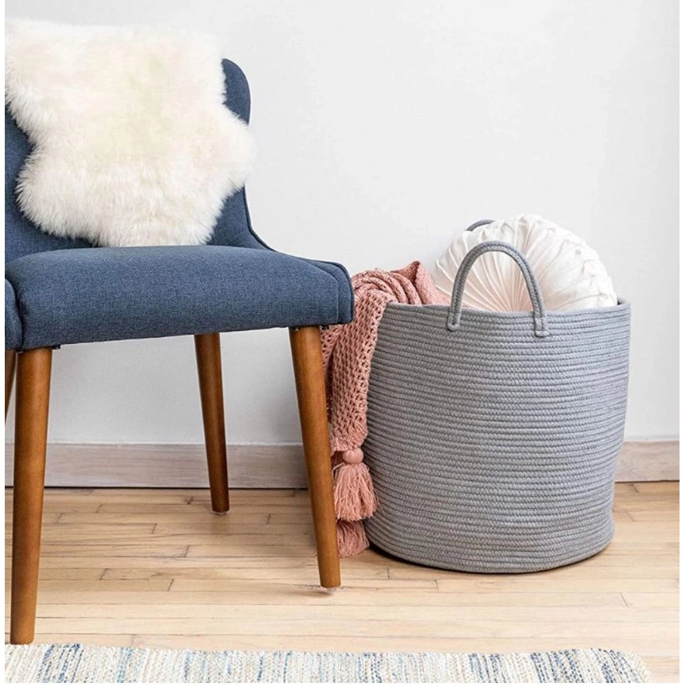 Generic Cotton Basket Pack of 1 Storage Basket For Clothes (Grey)