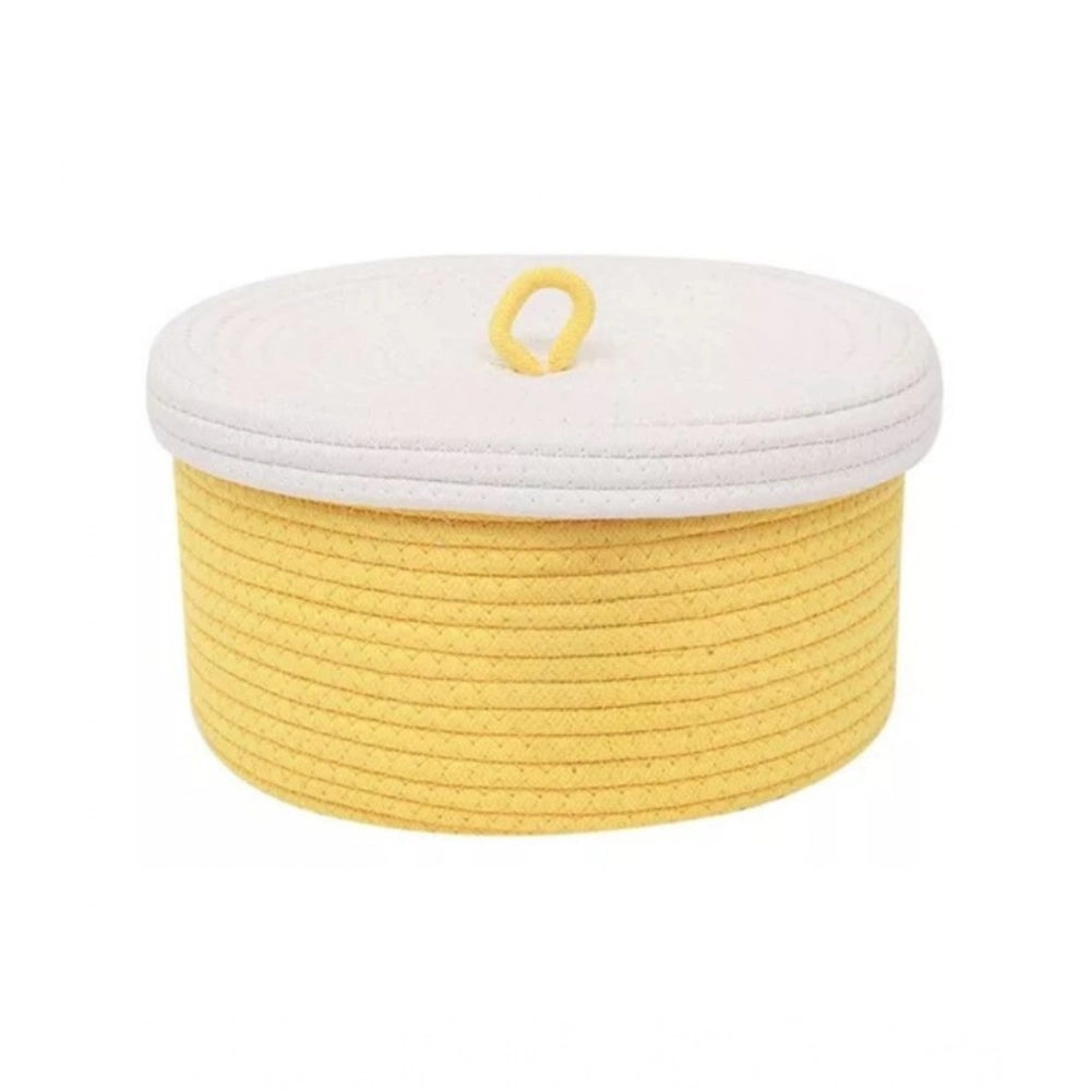 Generic Cotton Box White Lid Inch Pack of 1 Storage Basket For Clothes (Yellow)