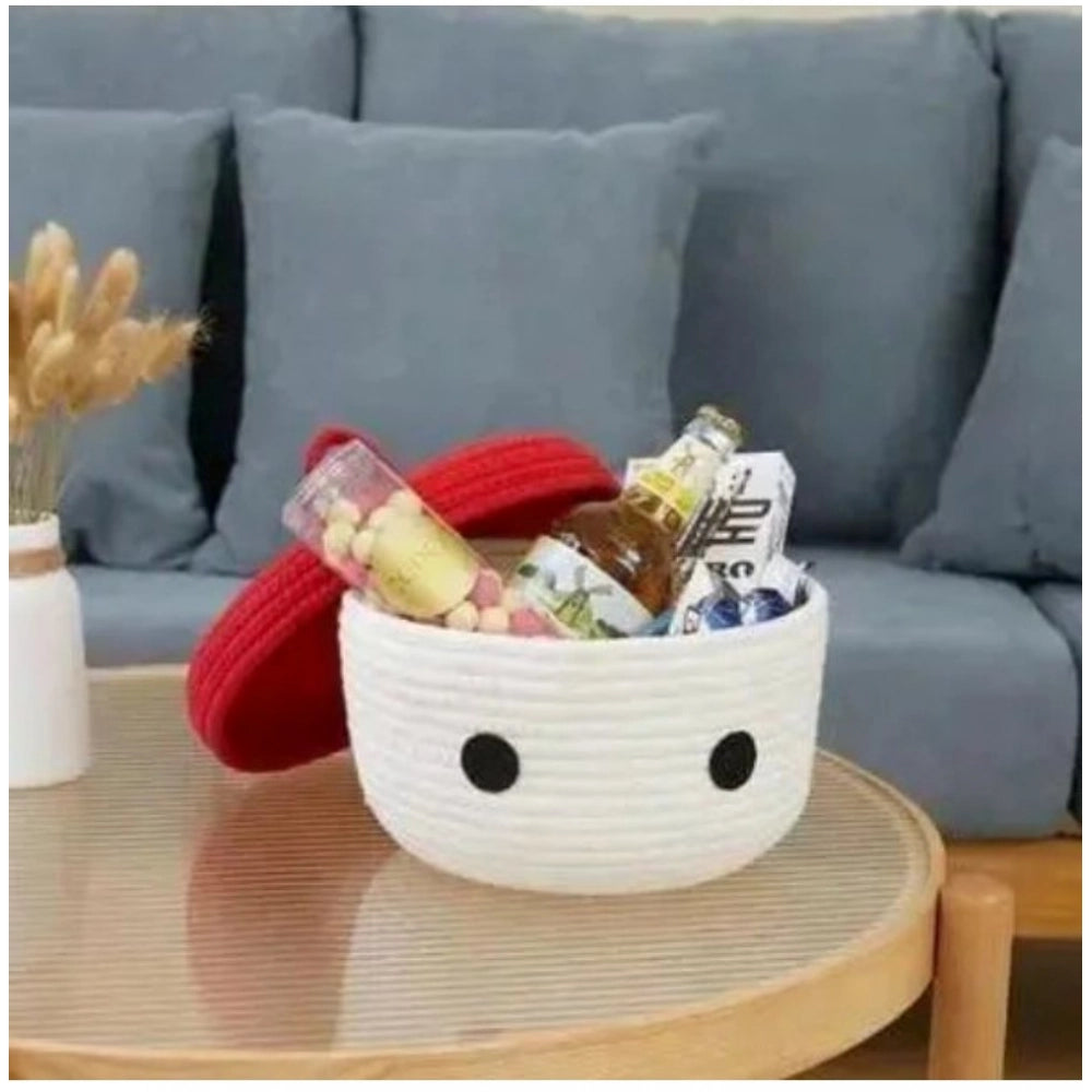 Generic Cotton Box Red Lid Inch Pack of 1 Storage Basket For Clothes (White)