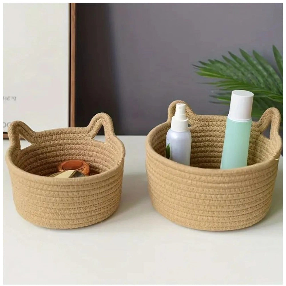 Generic Cotton Cat Basket Pack of 3 Storage Basket For Clothes (Brown)