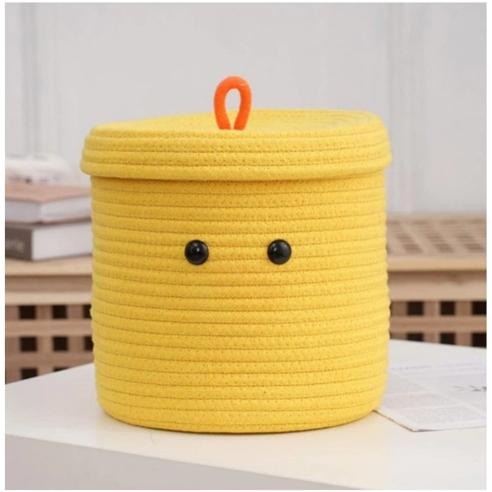 Generic Cotton Basket with lid Pack of 1 Storage Basket For Clothes (Yellow)