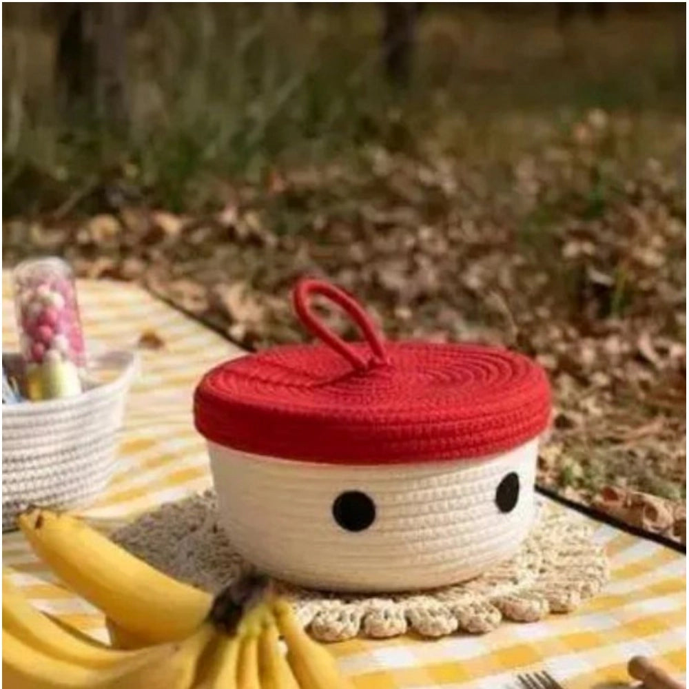 Generic Cotton Box Red Lid Inch Pack of 1 Storage Basket For Clothes (White)