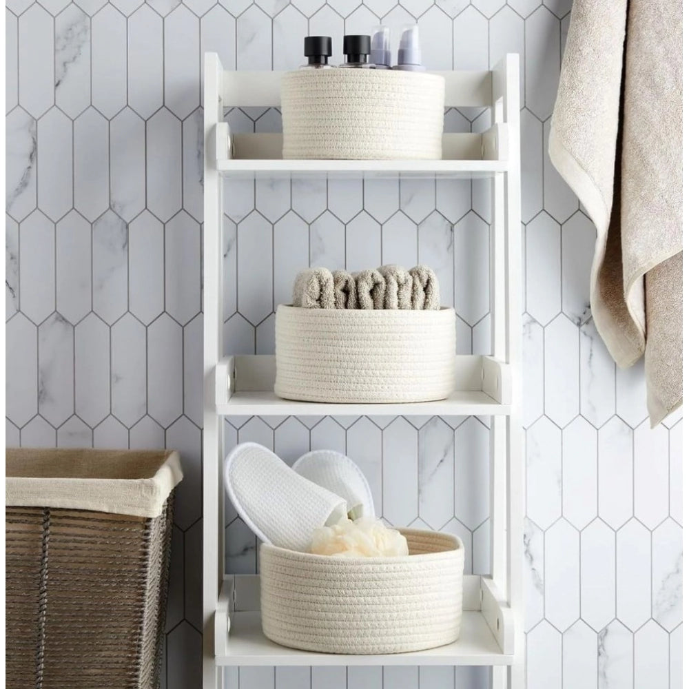 Generic Cotton Round Basket Pack of 3 Storage Basket For Clothes (White)