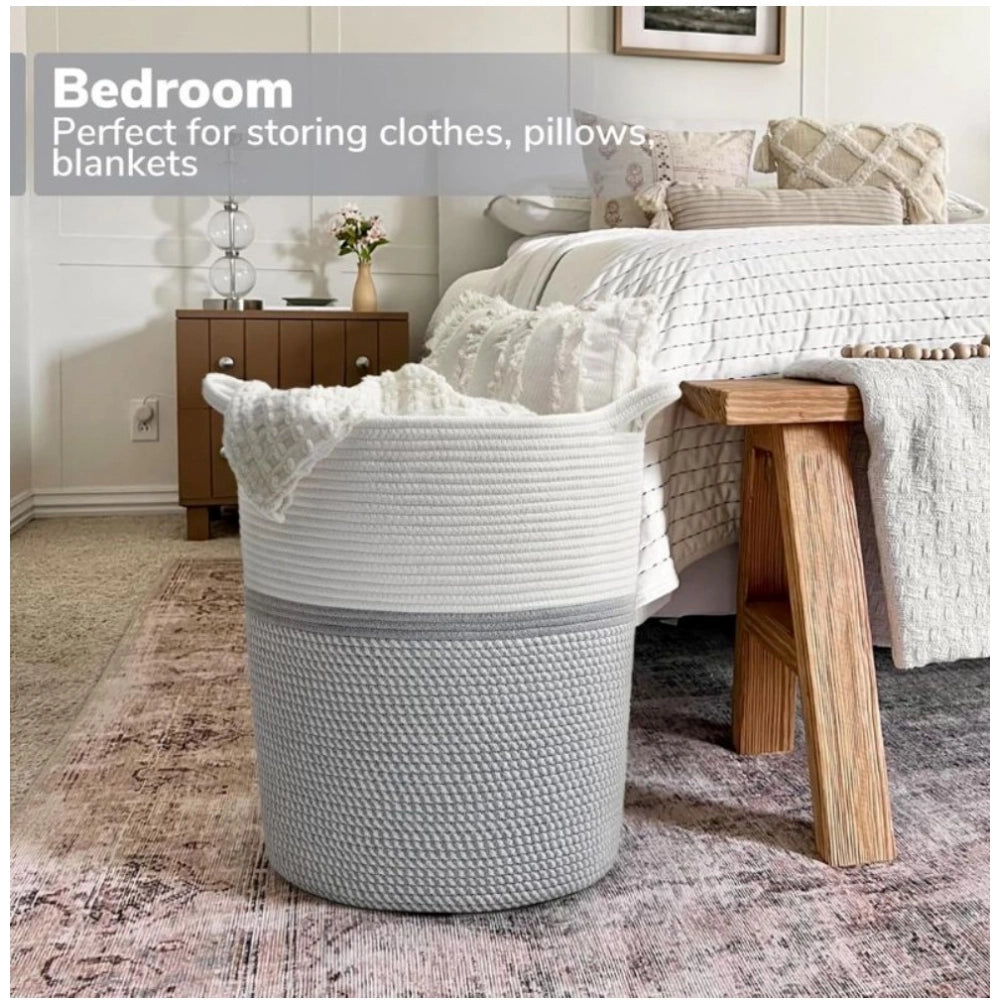 Generic Cotton Laundry Basket Pack of 1 Storage Basket For Clothes (Grey)