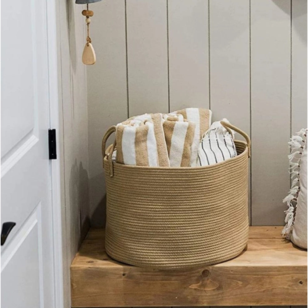 Generic Cotton Laundry Basket Pack of 1 Storage Basket For Clothes (Beige)