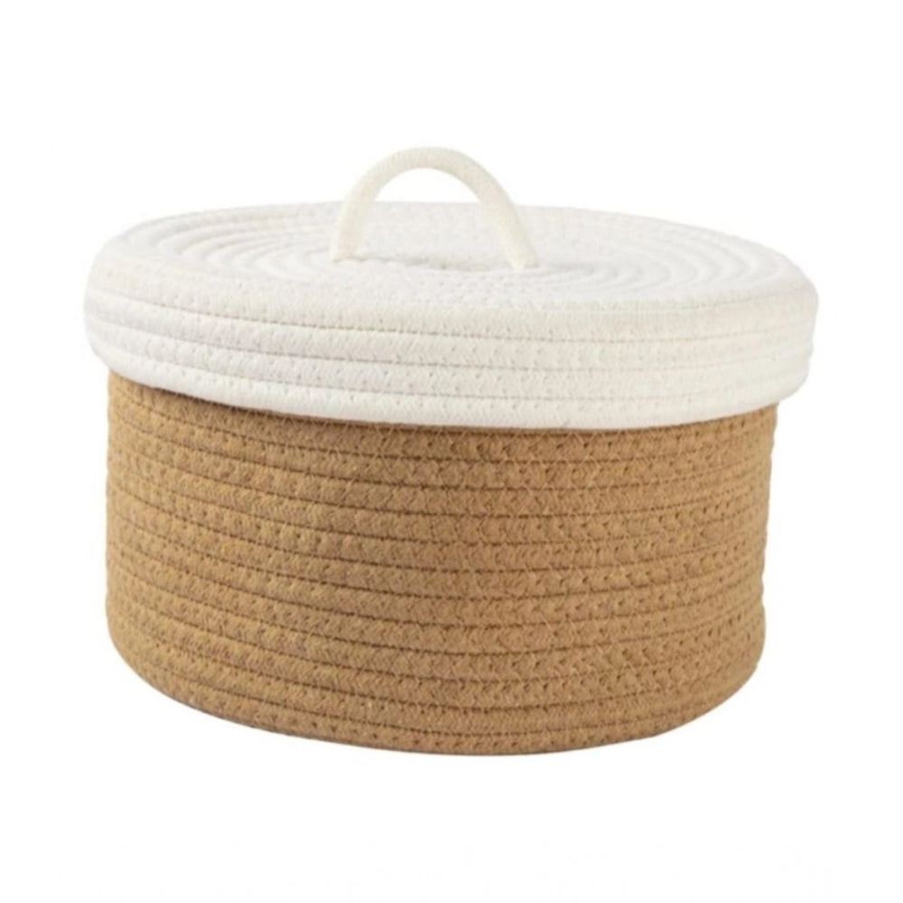 Generic Cotton Box White Lid Inch Pack of 1 Storage Basket For Clothes (Brown)