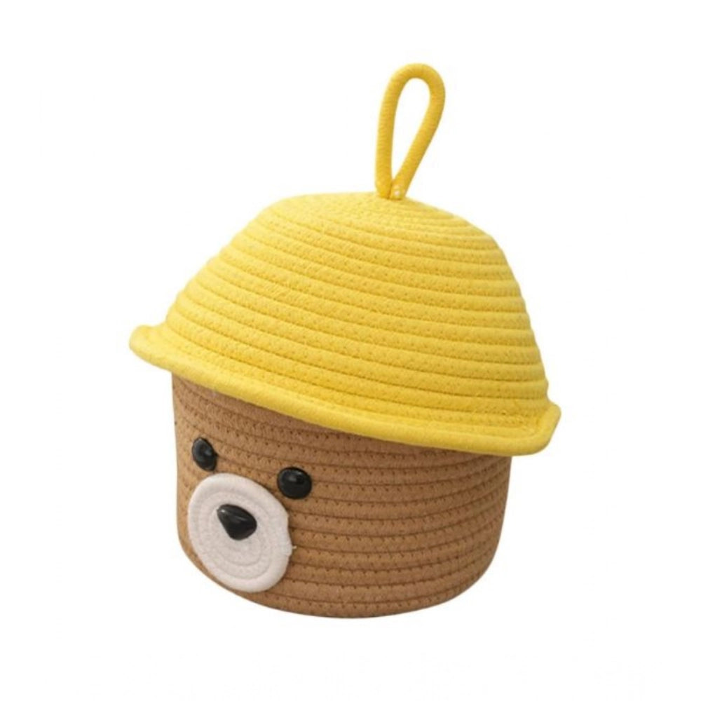 Generic Cotton Box Yellow Lid Inch Pack of 1 Storage Basket For Clothes (Beige)