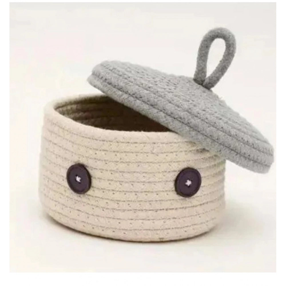 Generic Cotton Box Grey Lid Inch Pack of 1 Storage Basket For Clothes (White)