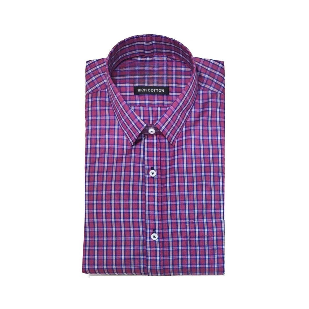 Generic Men's Cotton Lycra Full Sleeve Checked Casual Shirt (Pink)