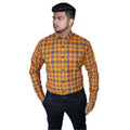 Generic Men's Cotton Lycra Full Sleeve Checked Casual Shirt (Orange)