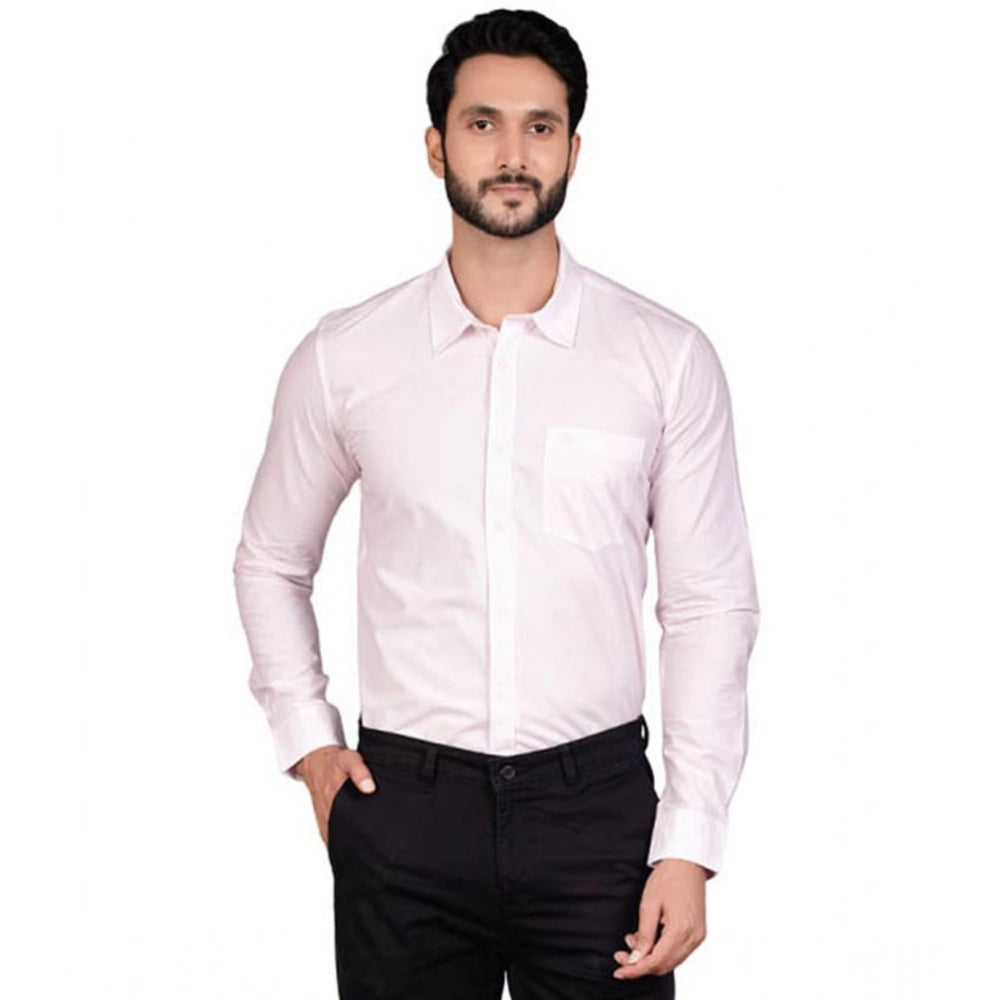 Generic Men's Casual Cotton Full Sleeve Solid Shirt (Pink)