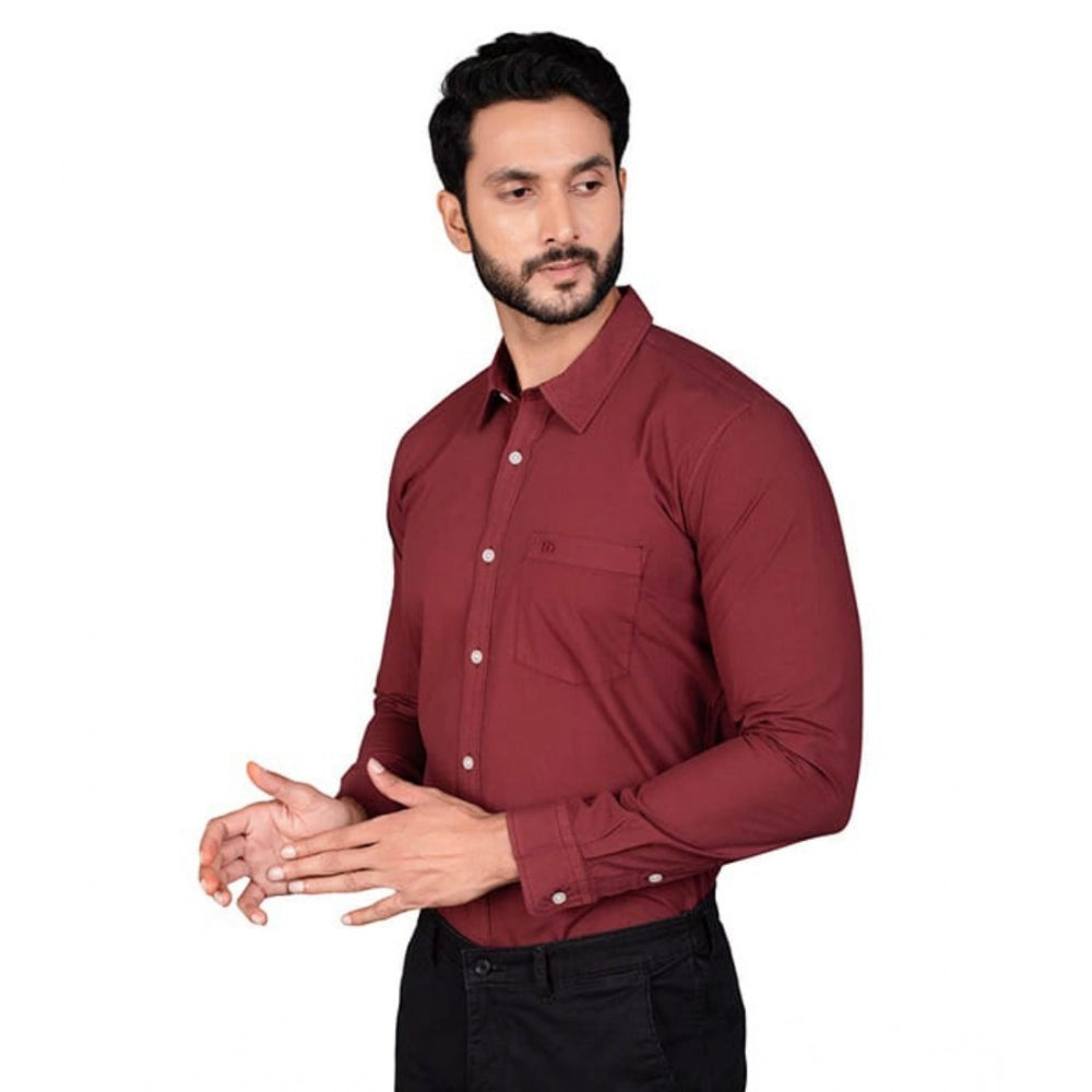 Generic Men's Casual Cotton Full Sleeve Solid Shirt (Maroon)